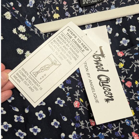 Vintage Floral Patchwork Maxi Dress Navy Blue Short Sleeve Womens 1X Jewel Queen - Picture 4 of 5